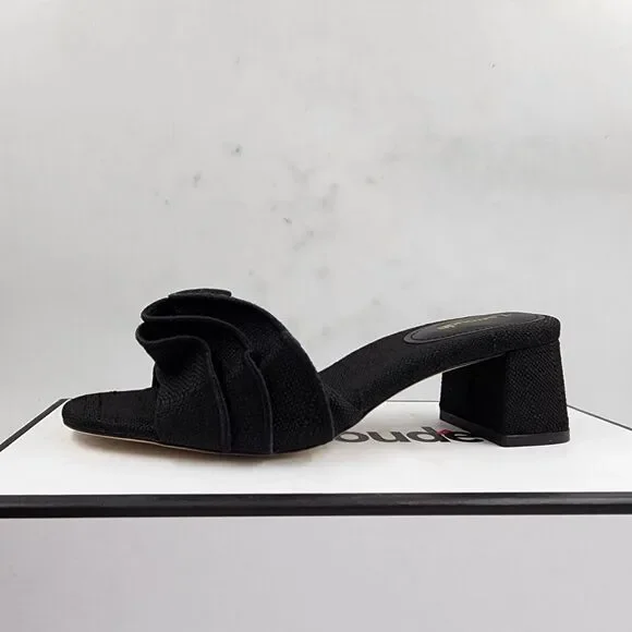 Larroude Brigitte Ruffle Slip On High Heel Sandals Women's 6 Black Open Toe